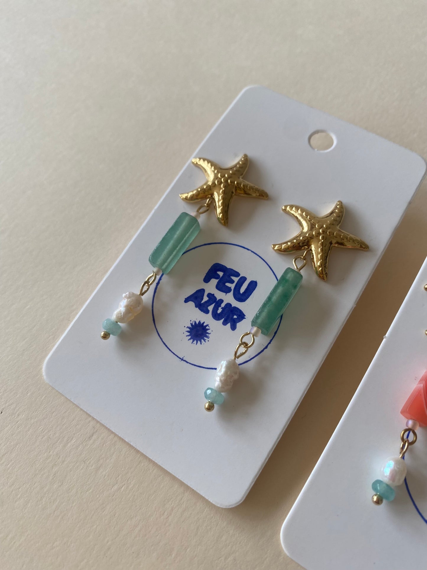 Boucles d'oreille Ariel - Etoile de mer dorée & pierres naturelles
