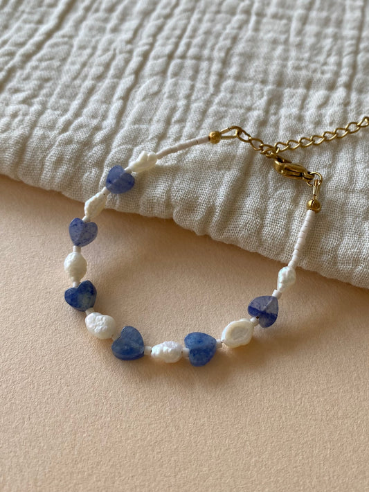 Bracelet Marine - cœurs de pierre & perles d’eau douce