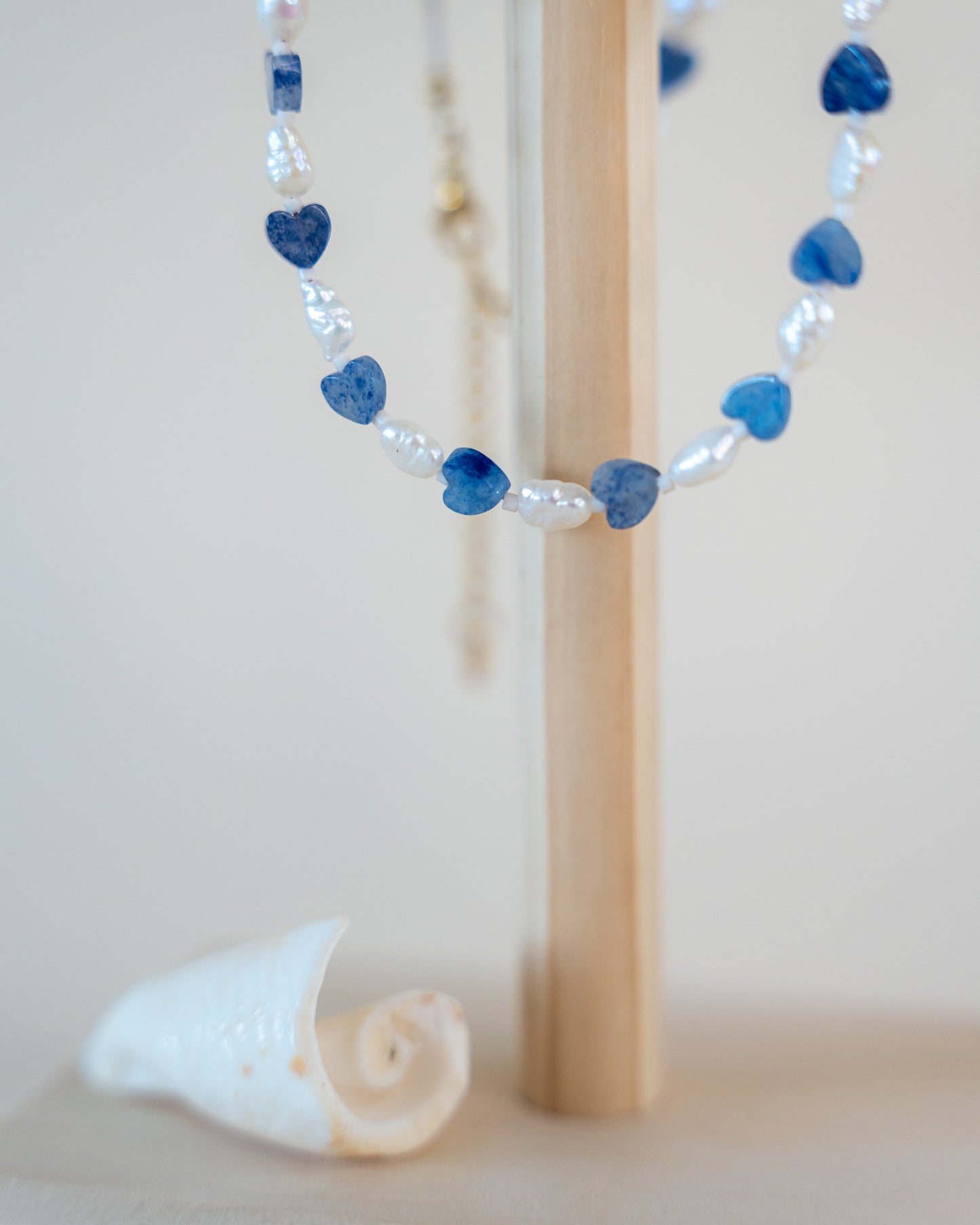 Collier Marine - Coeurs de pierre & perles d’eau douce