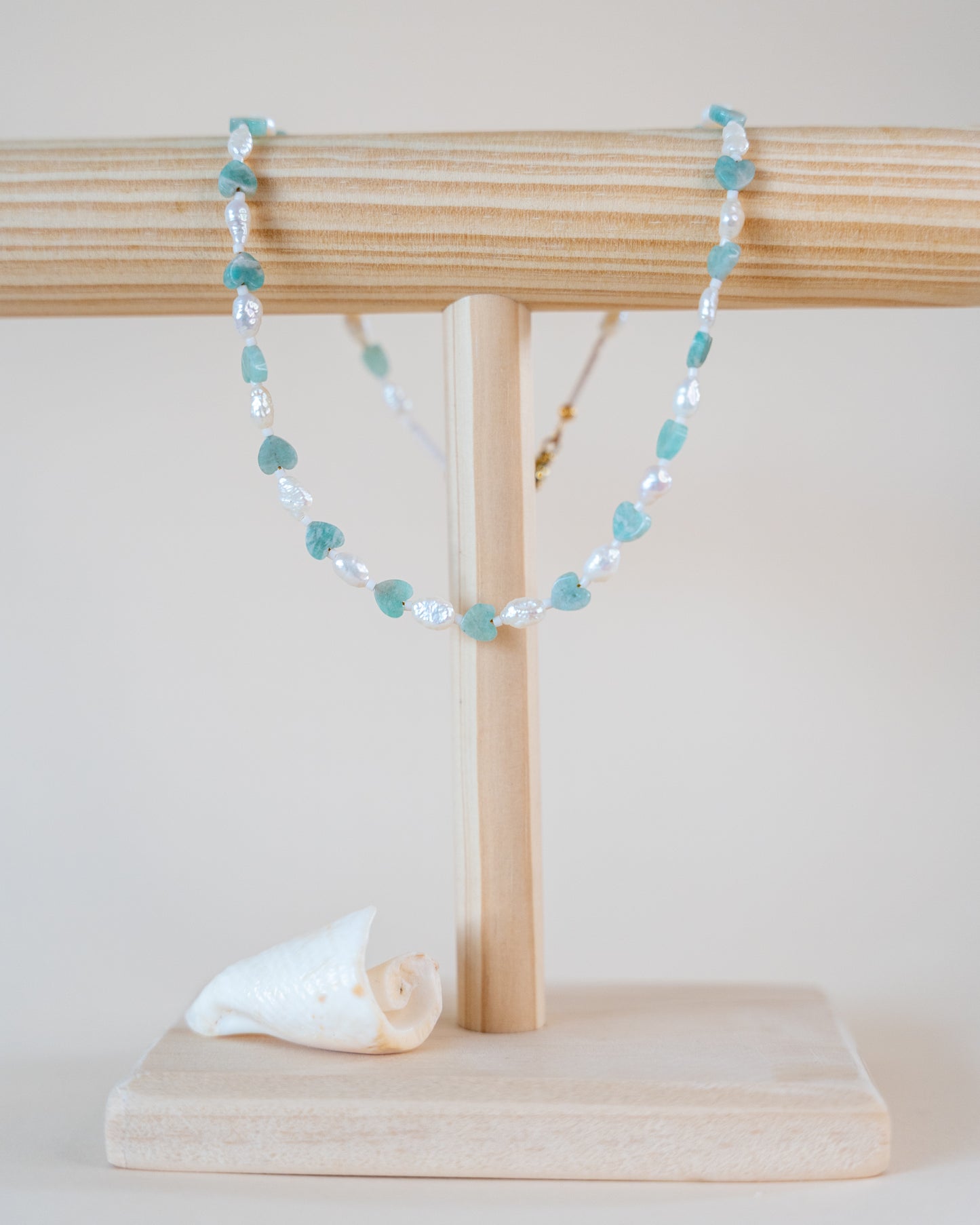 Collier Marine - Coeurs de pierre & perles d’eau douce